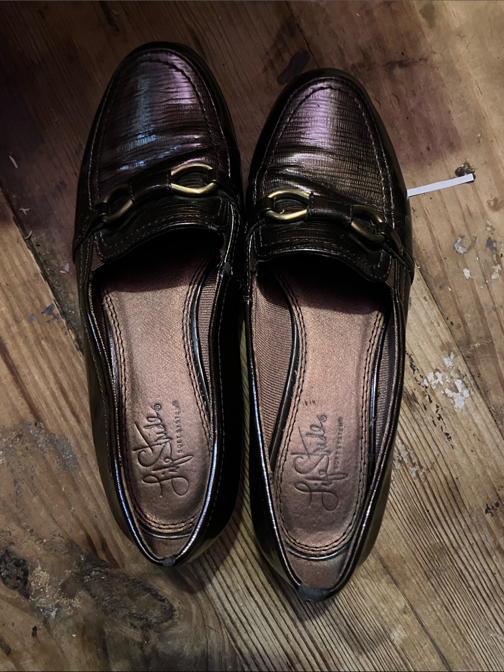 Brown Metallic Leather Horsebit Loafers